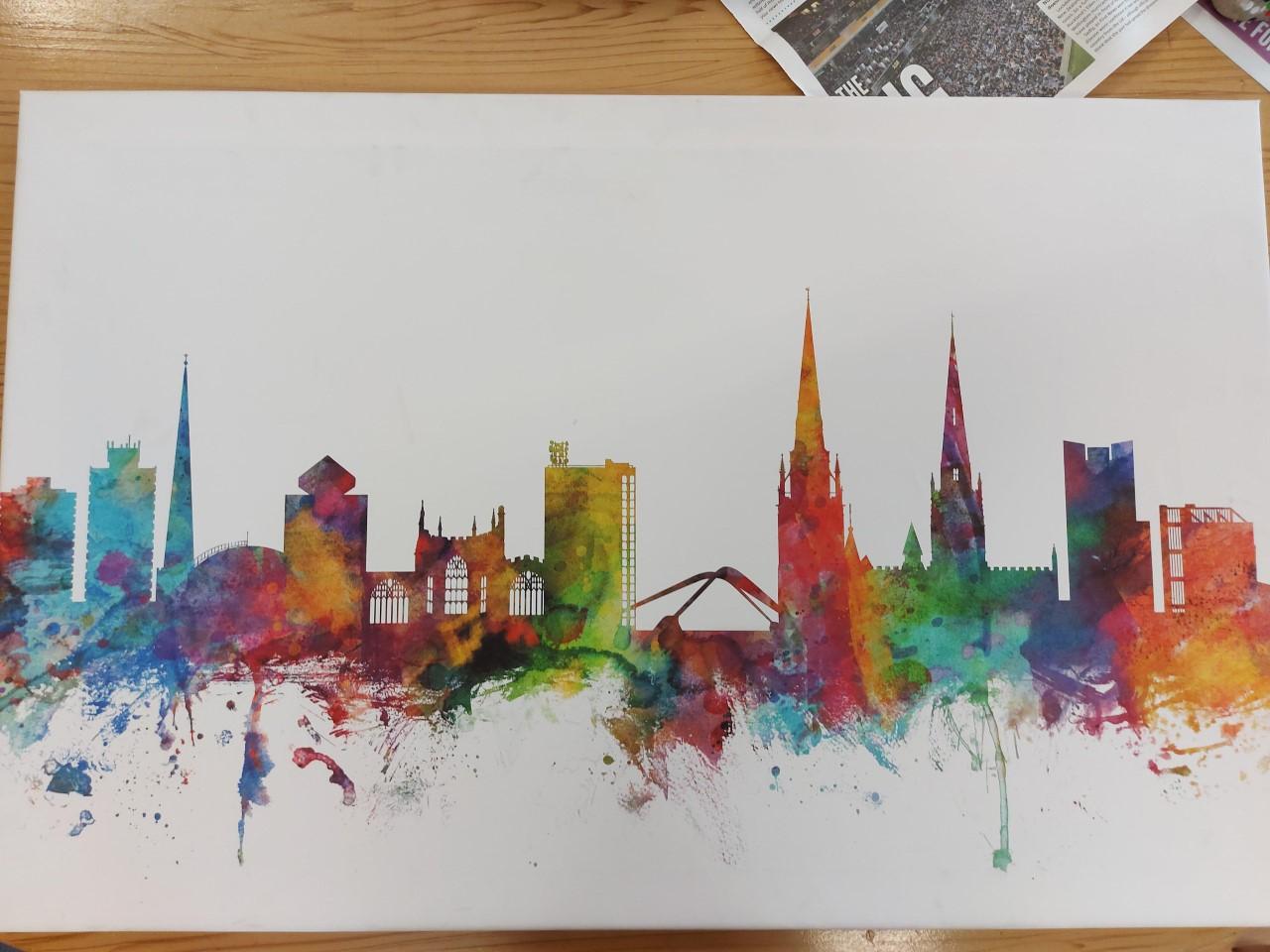 Sketch the skyline of Coventry. Look at the shapes that the buildings are made up of. 